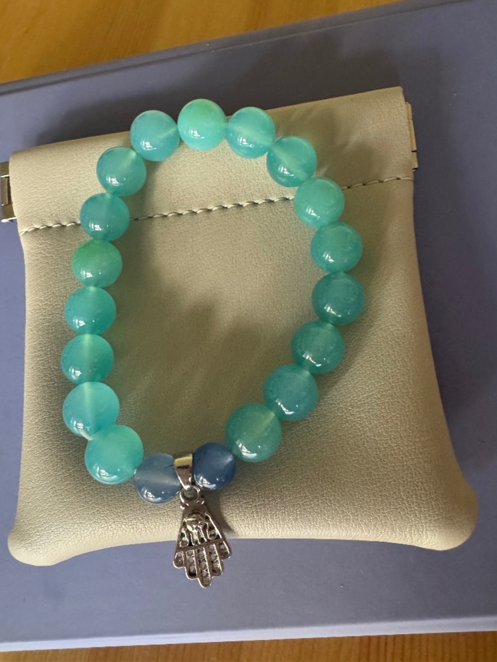 Turquoise Blue Cat’s Eye Beaded Stretch Braslet Hamsa hand charm